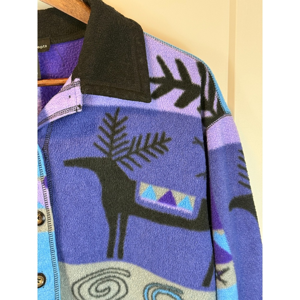 Sigrid Olsen Purple Blue North Woods Fleece Jacket Size Medium Woodland - Picture 5 of 9